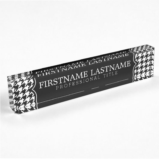 Black White Houndstooth Pattern - Aangepaste naam Naambordje