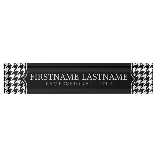 Black White Houndstooth Pattern - Aangepaste naam  Naambordje (Voorkant)