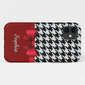 Black White Houndstooth Pattern Red Bow Case-Mate iPhone Case (Achterkant (horizontaal))