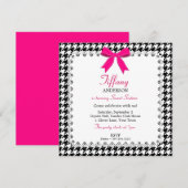 Black & White Houndstooth Pink Bow Lace Sweet 16 Kaart (Voorkant / Achterkant)