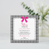 Black & White Houndstooth Pink Bow Lace Sweet 16 Kaart (Staand voorkant)