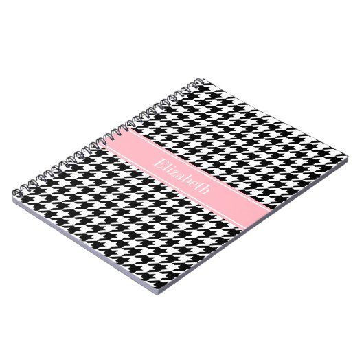 Black White Houndstooth Pink Name Monogram Notitieboek (Linkerzijde)