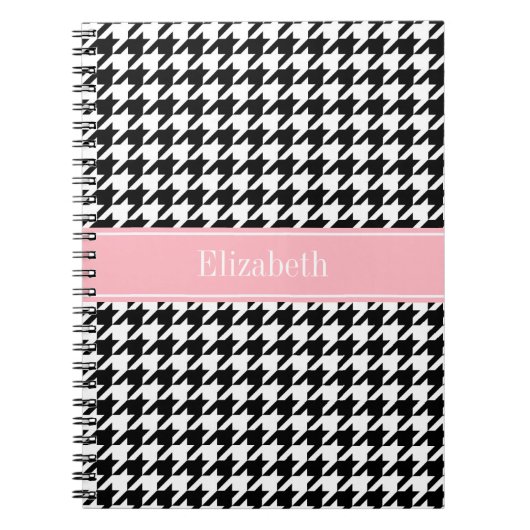 Black White Houndstooth Pink Name Monogram Notitieboek (Voorkant)