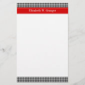 Black White Houndstooth Red Name Monogram Briefpapier (Voorkant)