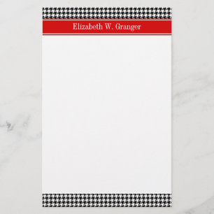Black White Houndstooth Red Name Monogram Briefpapier