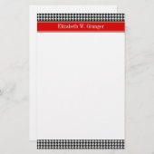 Black White Houndstooth Red Name Monogram Briefpapier (Voorkant / Achterkant)