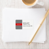 Black White Houndstooth Red Name Monogram Etiket (Insitu)