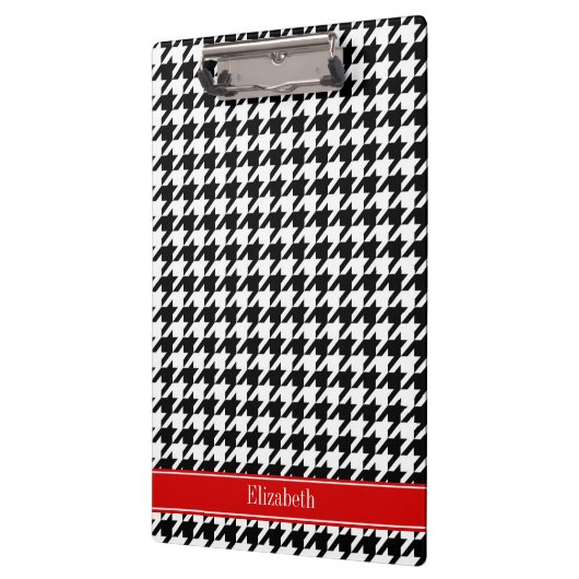 Black White Houndstooth Red Name Monogram Klembord (Links)