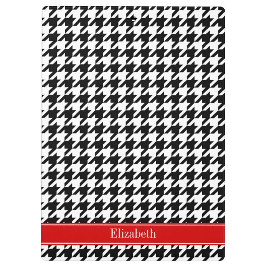 Black White Houndstooth Red Name Monogram Klembord (Achterkant)