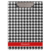 Black White Houndstooth Red Name Monogram Klembord (Voorkant)