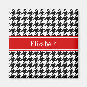 Black White Houndstooth Red Name Monogram Magneet (Voorkant)