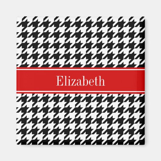 Black White Houndstooth Red Name Monogram Magneet (Voorkant)