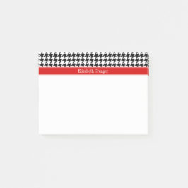 Black White Houndstooth Red Name Monogram Post-it® Notes