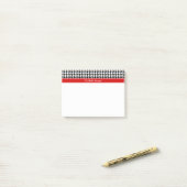Black White Houndstooth Red Name Monogram Post-it® Notes (Op bureau)
