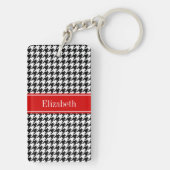 Black White Houndstooth Red Name Monogram Sleutelhanger (achterkant)