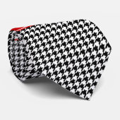 Black White Houndstooth Red Name Monogram Stropdas (Opgerold)