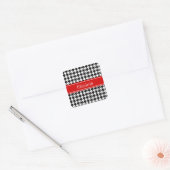 Black White Houndstooth Red Name Monogram Vierkante Sticker (Envelop)