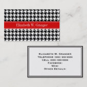 Black White Houndstooth Red Name Monogram Visitekaartje (Voorkant / Achterkant)