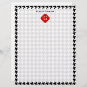 Black White Houndstooth Red Quatrefoil Monogram (Voorkant / Achterkant)