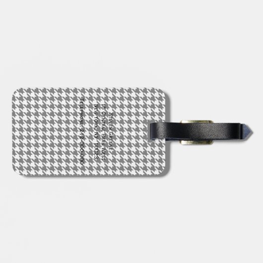 Black White Houndstooth Red Quatrefoil Monogram Bagagelabel (Achterkant horizontaal)