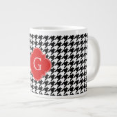 Black White Houndstooth Red Quatrefoil Monogram Grote Koffiekop (Voorkant rechts)