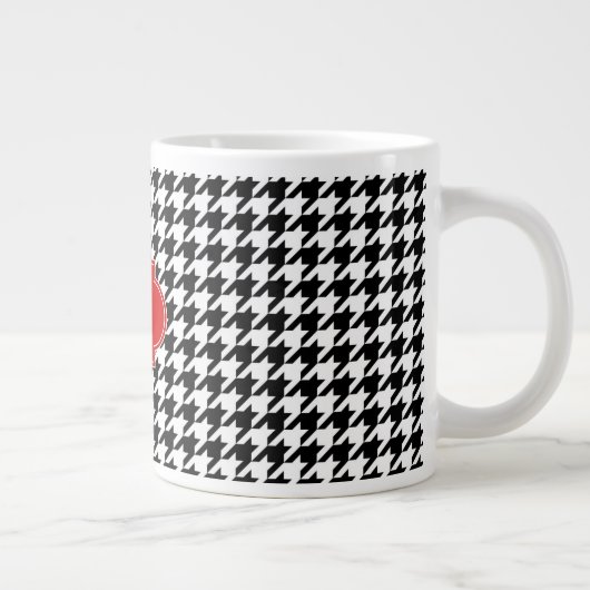 Black White Houndstooth Red Quatrefoil Monogram Grote Koffiekop (Rechts)