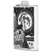 Black & White Howling Husky bij nacht Linocut Heupfles (Links)