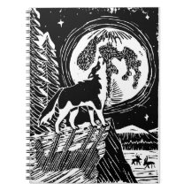 Black & White Howling Husky bij nacht Linocut