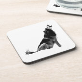 Black White Howling Wolf Bier Onderzetter (Linkerzijde)