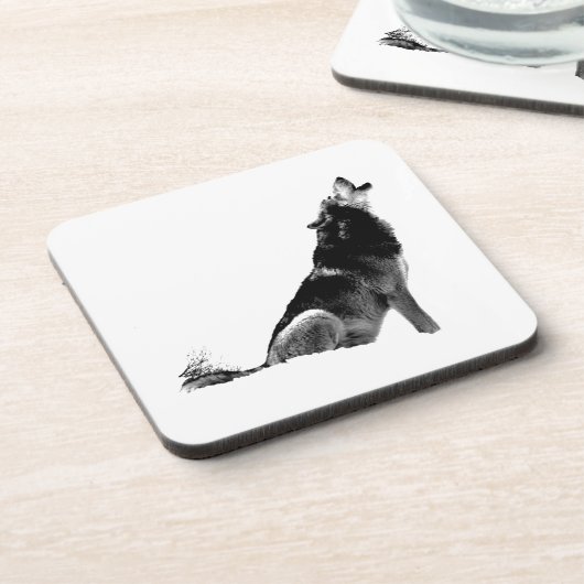 Black White Howling Wolf Bier Onderzetter (Linkerzijde)