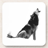 Black White Howling Wolf Bier Onderzetter (Voorkant)
