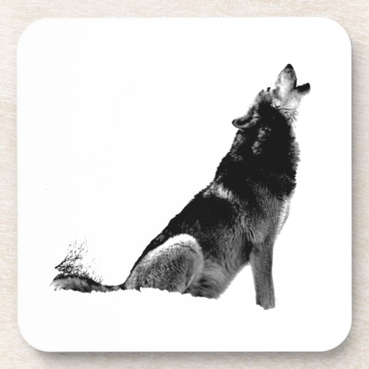 Black White Howling Wolf Bier Onderzetter (Voorkant)