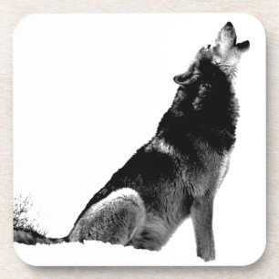 Black White Howling Wolf Bier Onderzetter