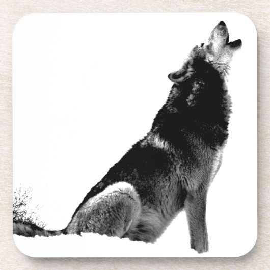 Black White Howling Wolf Bier Onderzetter (Voorkant)