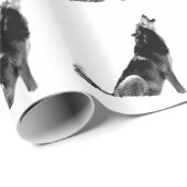 Black White Howling Wolf Cadeaupapier (Rol Hoek)