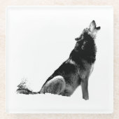 Black White Howling Wolf Glazen Onderzetter (Voorkant)