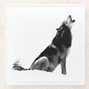 Black White Howling Wolf Glazen Onderzetter