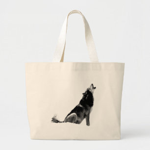 Black White Howling Wolf Grote Tote Bag
