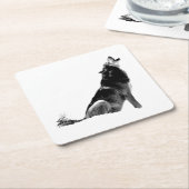 Black White Howling Wolf Kartonnen Onderzetters (Schuin)