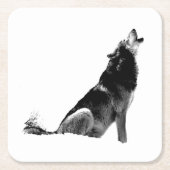 Black White Howling Wolf Kartonnen Onderzetters (Voorkant)