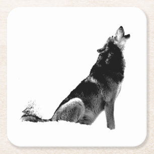 Black White Howling Wolf Kartonnen Onderzetters
