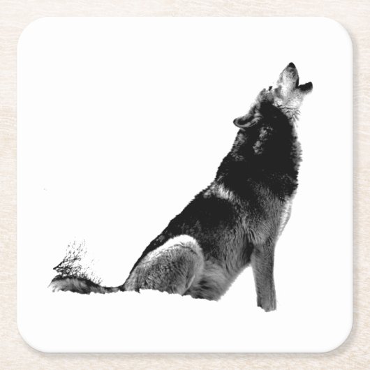 Black White Howling Wolf Kartonnen Onderzetters (Voorkant)