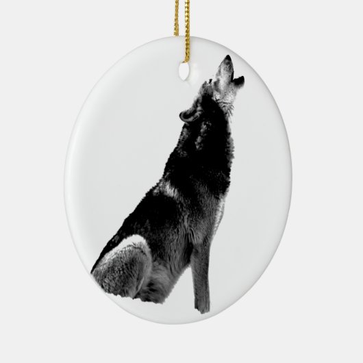 Black White Howling Wolf Keramisch Ornament (Rechts)
