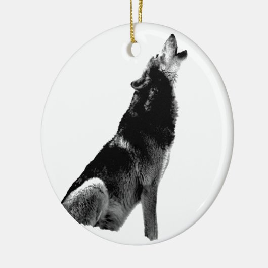 Black White Howling Wolf Keramisch Ornament (Links)