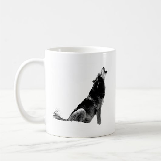 Black White Howling Wolf Koffiemok (Links)