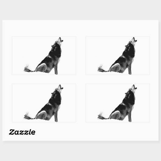 Black White Howling Wolf Rechthoekige Sticker (Vel)