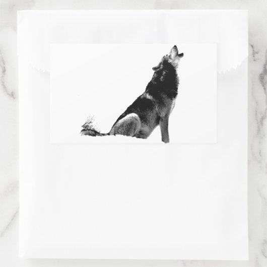 Black White Howling Wolf Rechthoekige Sticker (Tas)