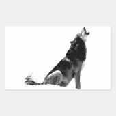 Black White Howling Wolf Rechthoekige Sticker (Voorkant)