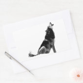 Black White Howling Wolf Rechthoekige Sticker (Envelop)