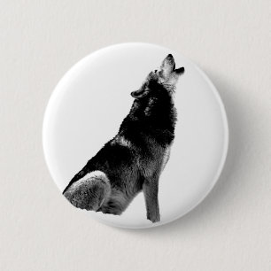 Black White Howling Wolf Ronde Button 5,7 Cm